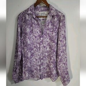 frank and eileen Linen Barry Shirt Purple Floral Size Medium